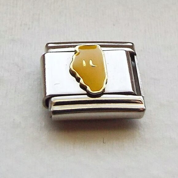 Yellow enamel state of Illinois 9mm stainless steel italian charm bracelet link - Picture 1 of 2
